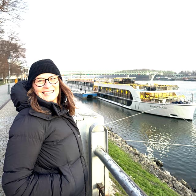 Lori Whitman with a smile on a vacation she planned!